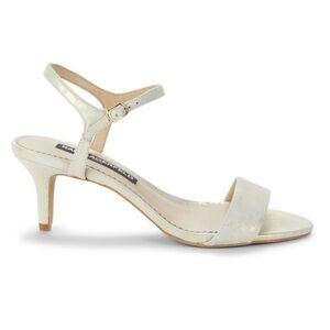 KARL LAGERFELD PARIS DEMAS Ankle Strap Heel LT Gold Suede US 8.5 Sandals NEW BOX